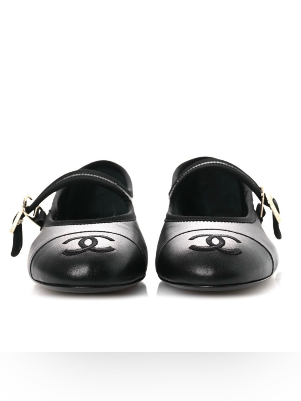 CHANEL Black Quilted Mary Jane Flats with Gold Buckle 38